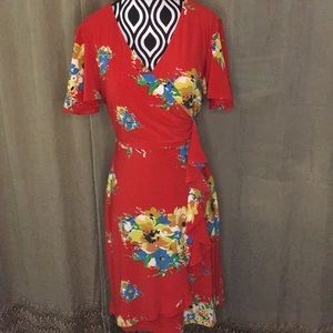 Lauren Ralph Lauren Floral Jersey Stretch Fit & Flare Red Floral Dress